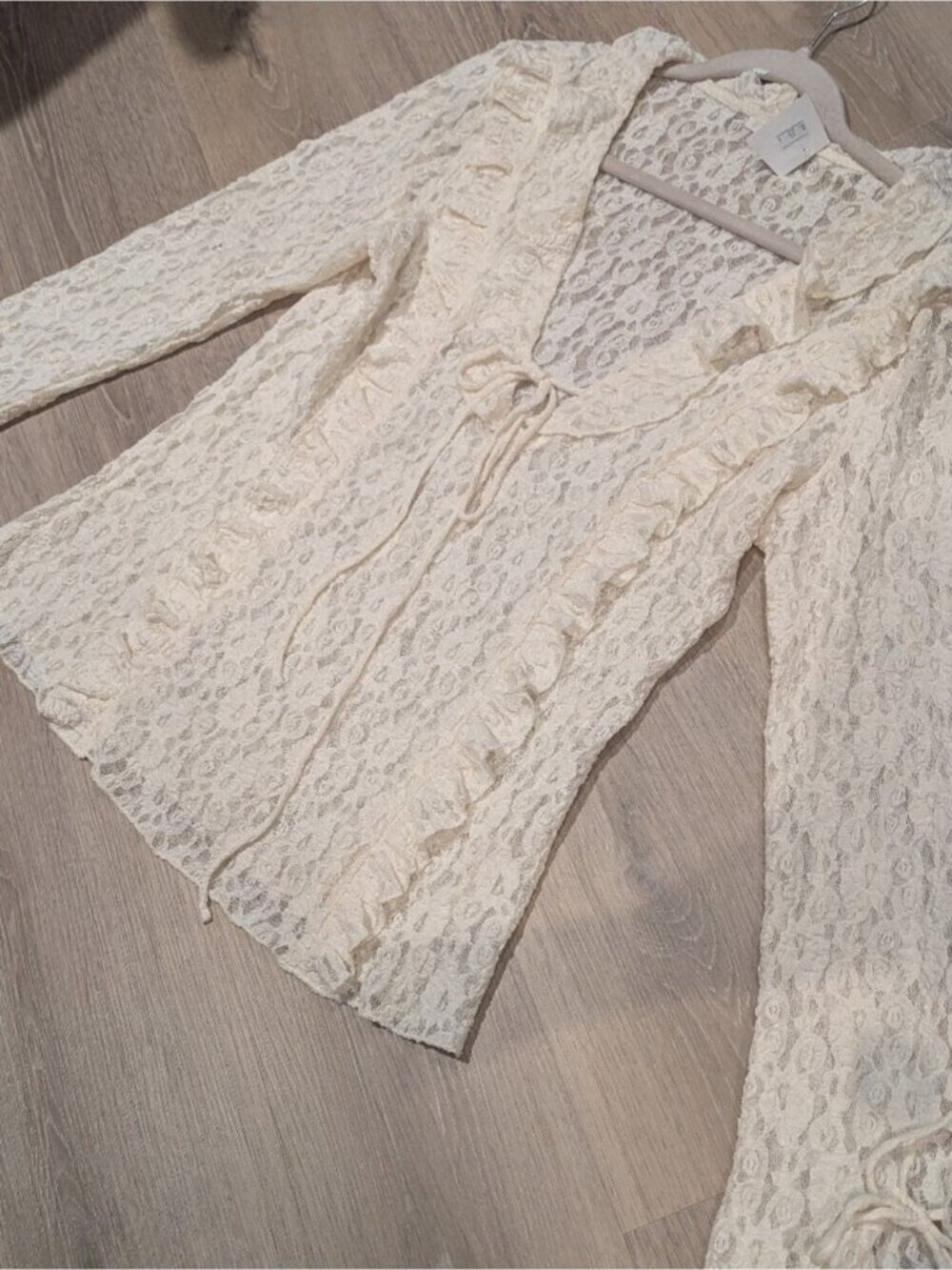Cream CottageCore Lace Zara cream Bell Sleeve  top - Picture 2 of 9
